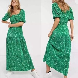 Asos Plisse Green Floral Ditsy Print Pleated Stretch Maxi Dress Woman Size US 6